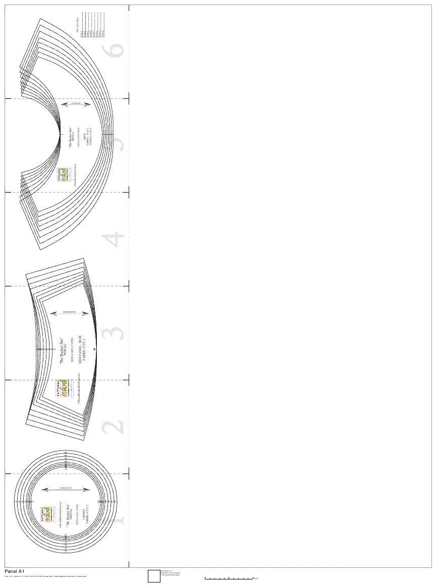 A single 36-inch roll panel holding the whole Mood Bucket Hat, turned a quarter turn, with a panel label and test square along the bottom